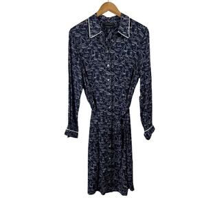 Foxcroft Dress Women 10 Blue Sailboat Novelty Wrinkle Free Coastal Nautical Prep